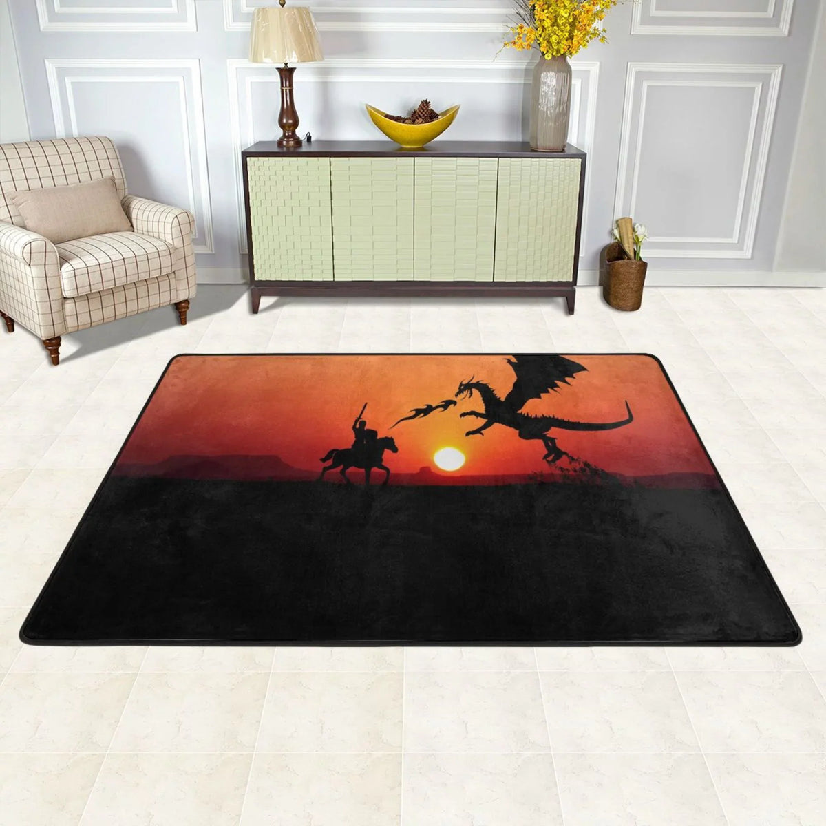 Area Mat Facecloth Sink Dragon Area Entrance Floor Room Rugs Indoor Sunset Non-Slip , exterior for Kitchen Rug Knight 72"x48" Doormat Living ZICANCN