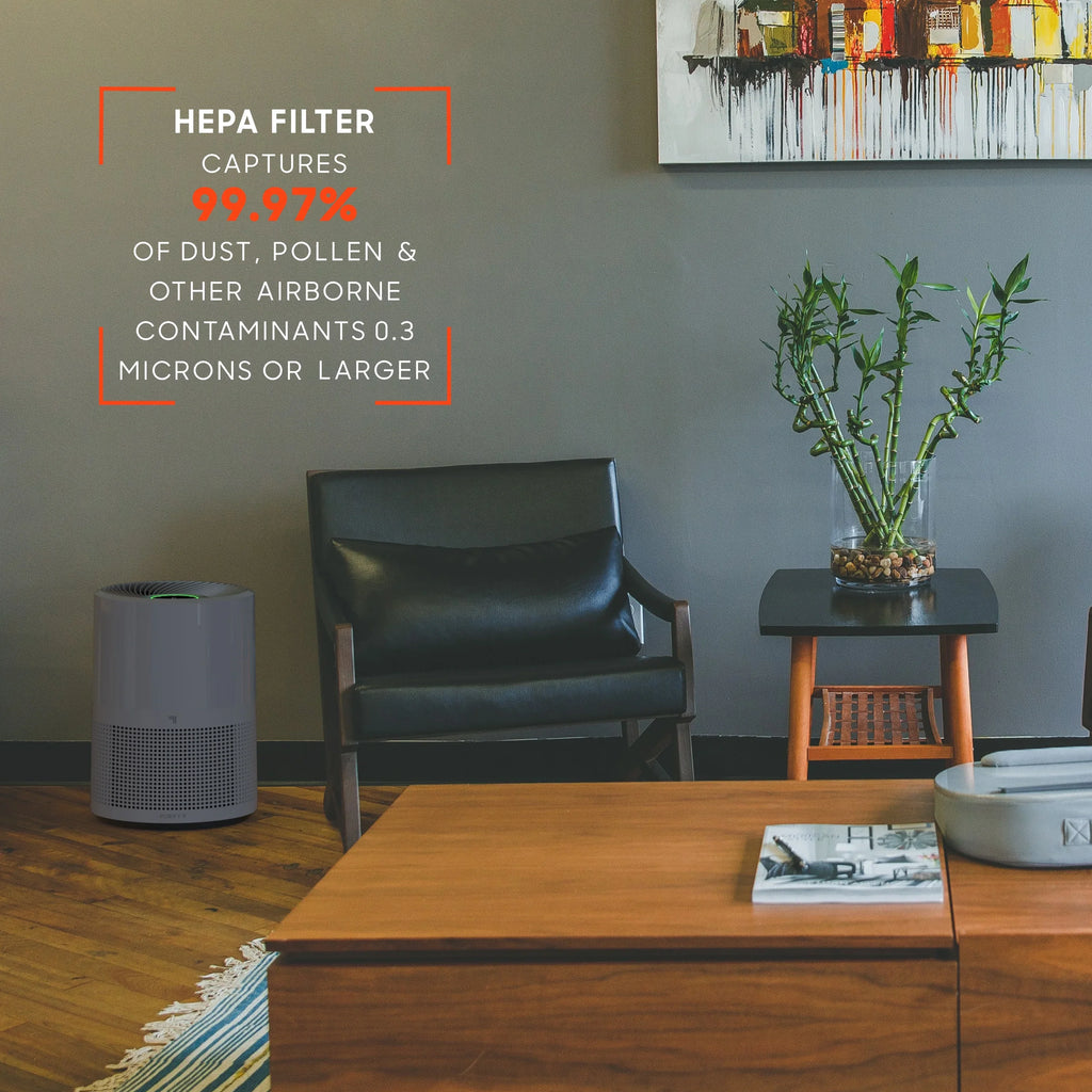 350 Image (New) Sq. Covers Sharper HEPA Ft., Gray Air to True up Purifier,