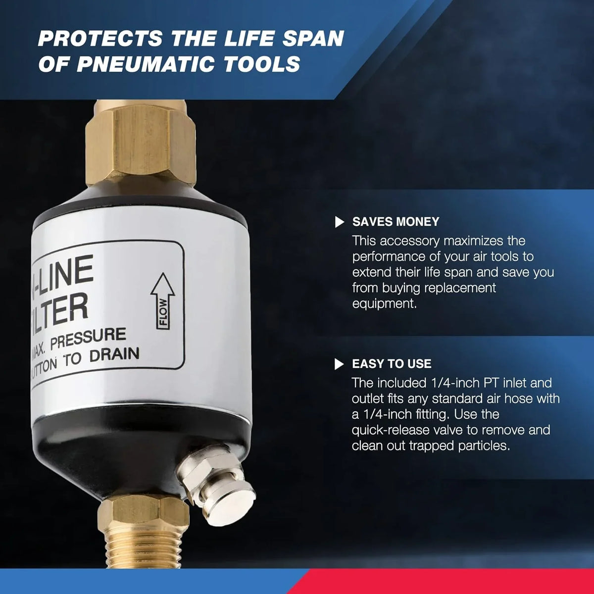 150 Outlet Pneumatic | Air Tool | NPT and Performance, Protect Separator | of Line Inlet | liquid 1/4" and for 30253A Black Optimize Oil Lifespan and Tools PSI Compressor Accessory NEIKO Air Air |