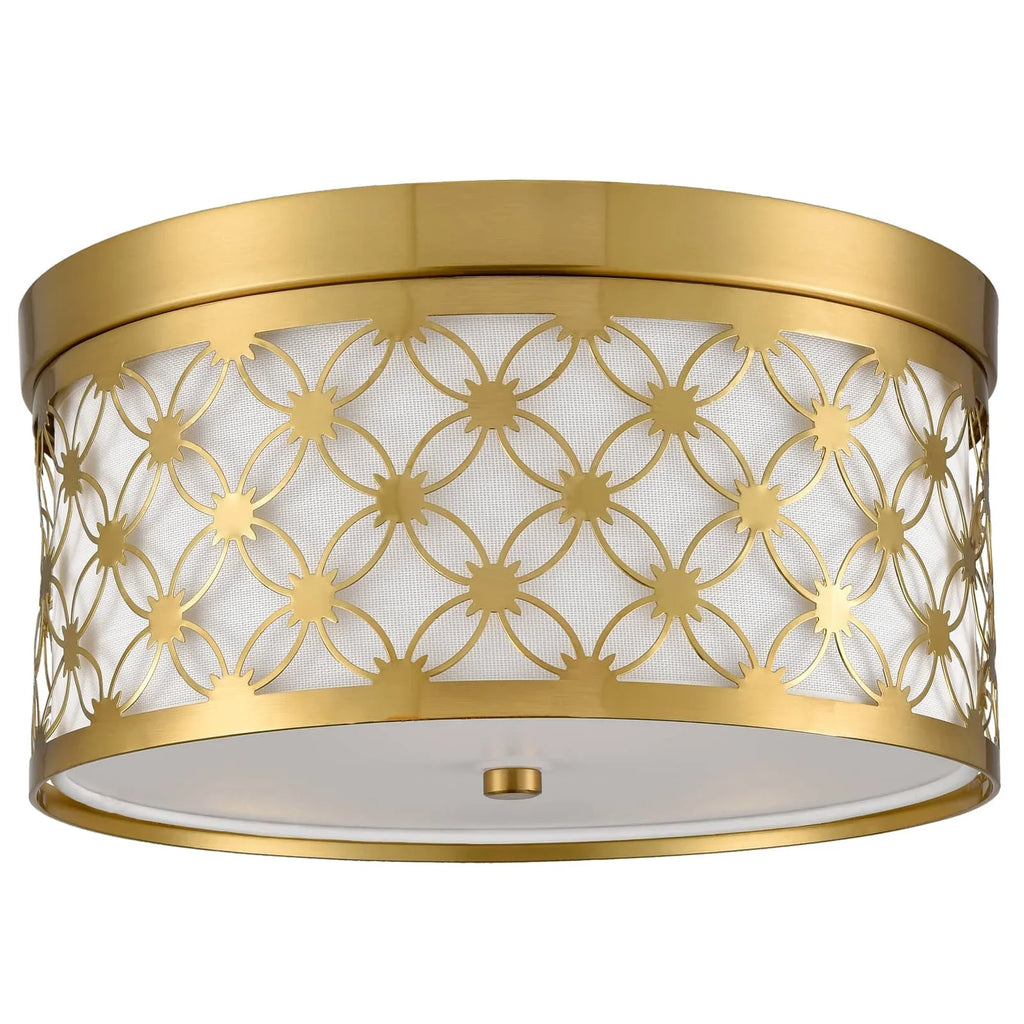 Modern Fabric with Ceiling Light Fixtures Drum Brushed Shade Gold White