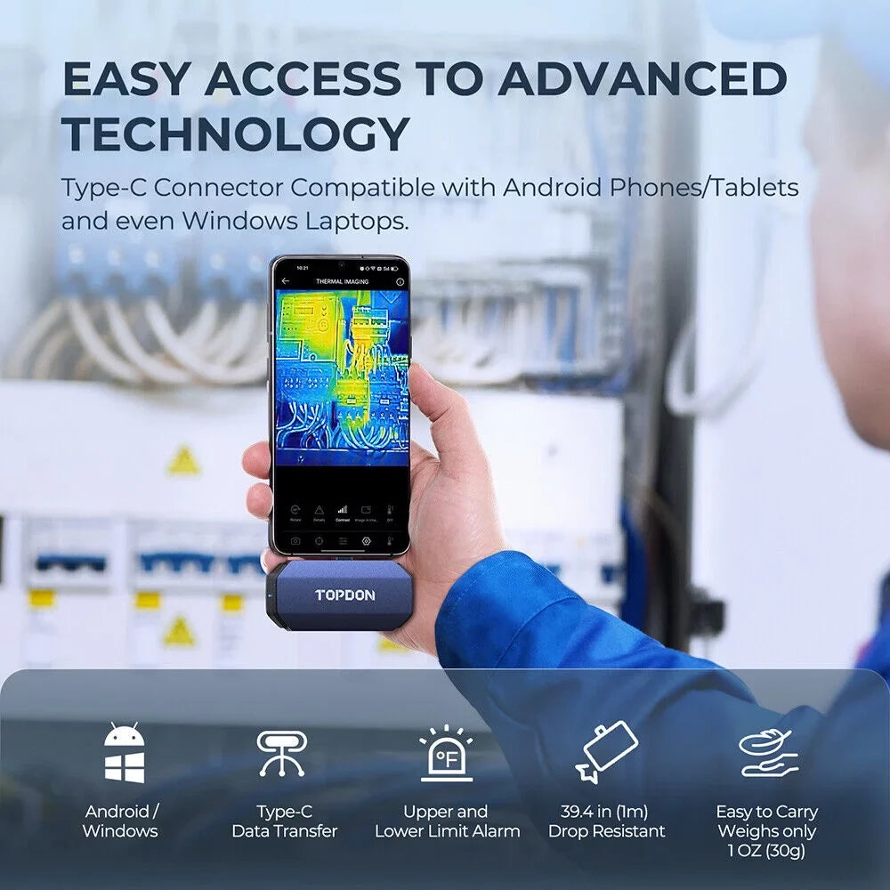 Imaging TC001 Thermal Camera Smartphones, 256x192 Thermal High Resolution & TOPDON for IR Imager PC Tablets