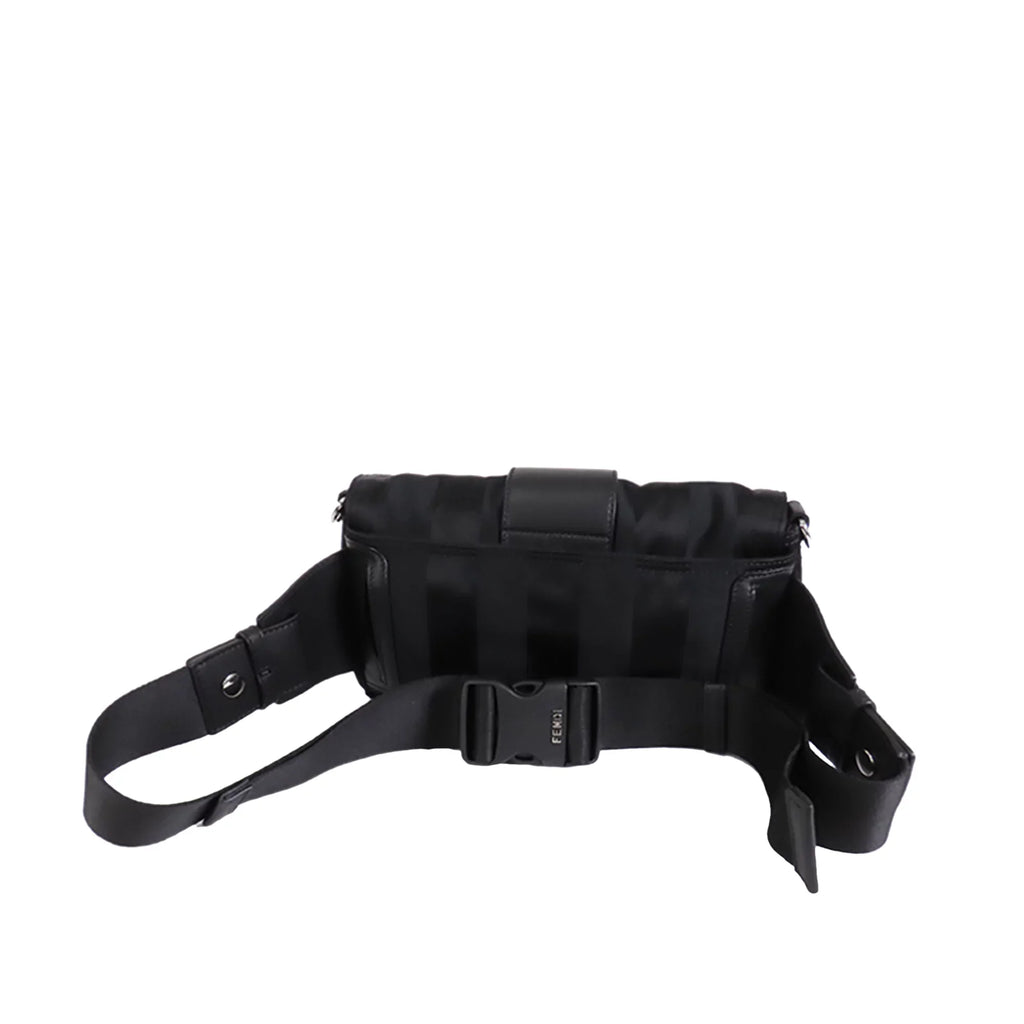 Black Baguette Authenticated Pre-Owned Fabric Satchel (Good) Nylon Convertible Unisex Stripes Fendi