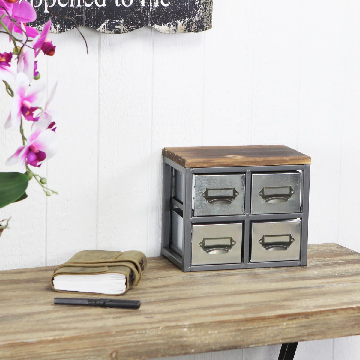 Organizer 4 & Vertical Short Galvanized Top with Scoop Metal Wood 4627 Drawer Handle Frame Cheungs Label -