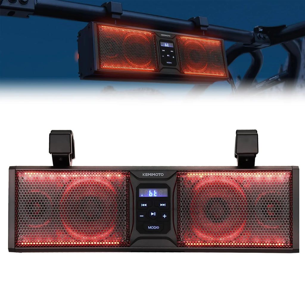 Sound kemimoto Connectivity Defender Waterproof Sound Lighting UTV Ranger Maverick UTV with Bar ATV LED Polaris System with Can-Am SXS Bluetooth RZR Multicolor Compatible Speakers SoundBar Inch 16