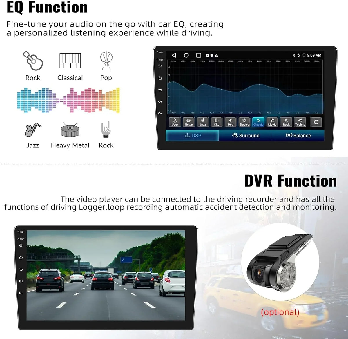 GPS Backup HD Car Support with 1080P Mirror Android Receiver Bluetooth 1+32G Stereo Theme with Change Player Camera inch USB Link 13 Navigation Carplay,10.1 Radio WiFi FM Touchscreen