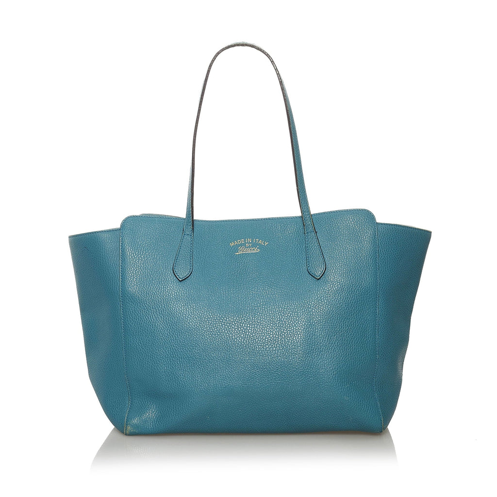 Authenticated Blue Calf Bag Swing Leather Pre-Owned (Good) Tote Medium Women