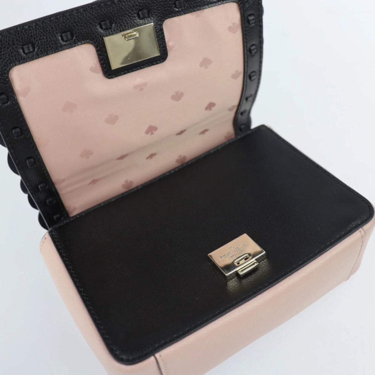 2WAY punching hardware handbag drive (Good) grommet pink Patternson black Spade Maisy WKRU5899 shoulder gold Pre-Owned beige leather bag Kate