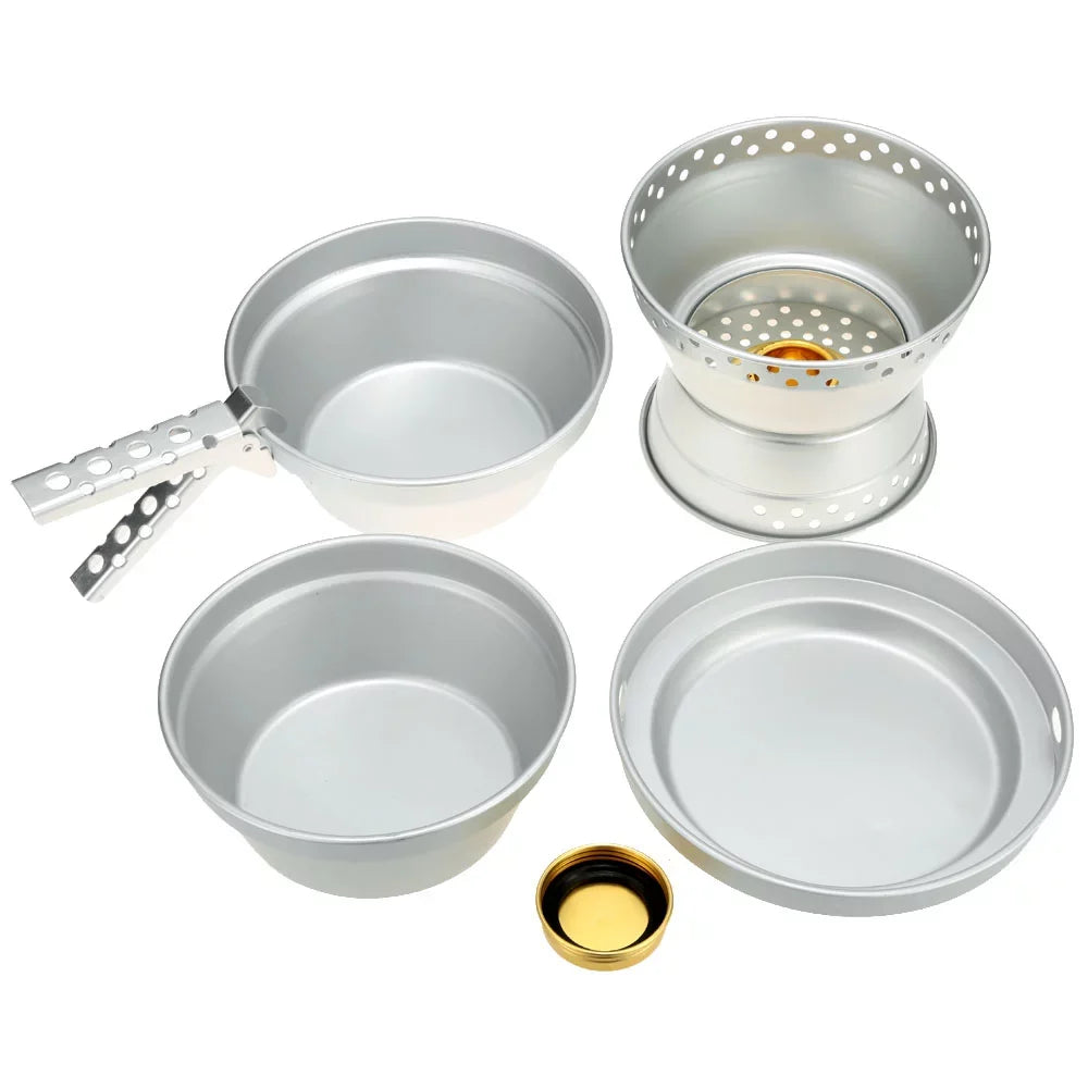 Picnic Portable Stove Pot Hiking Backpacking Cookware Aibecy BBQ Kit Mess Camping with Pan Stand Set Spirit for Cookware