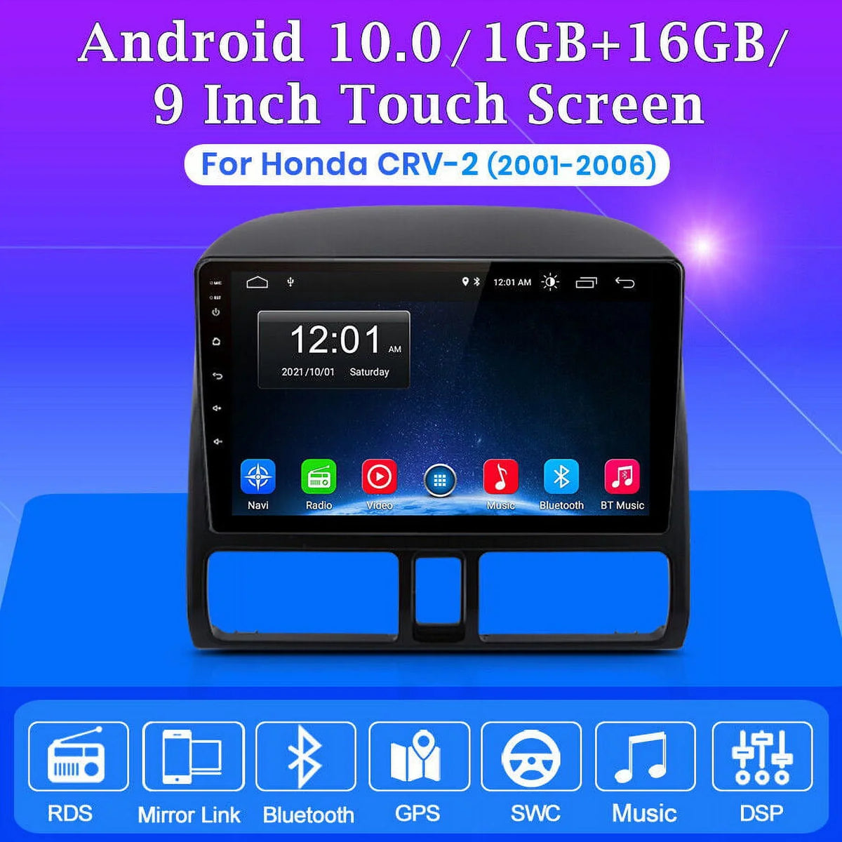 Navigator 2001 GPS WiFi for Screen 2003 CRV 2002 Radio 2004 Car Honda Touch Mirror Android 9 Inch 2005 FM 2006,1+32GB Bluetooth Link Auto with Carplay AWESAFE Radio Stereo