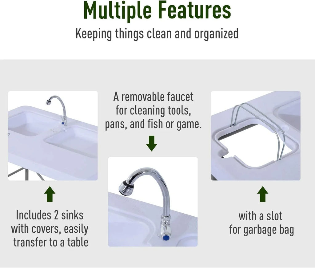 Faucet Fish Basins, exterior for Dual Camping Table 40'' Table and with liquid Sink Fishing, Folding Picnic, Station,