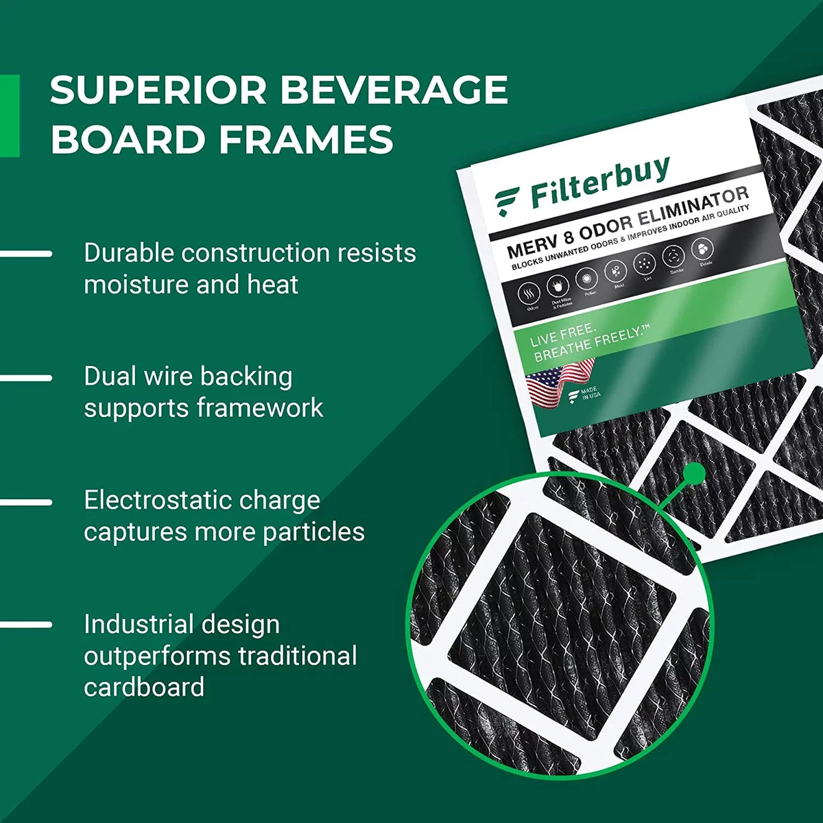 AC 14x25x1 MERV Activated 8 Filterbuy Filters Eliminator (1-Pack) Furnace Carbon Pleated with HVAC Air Odor
