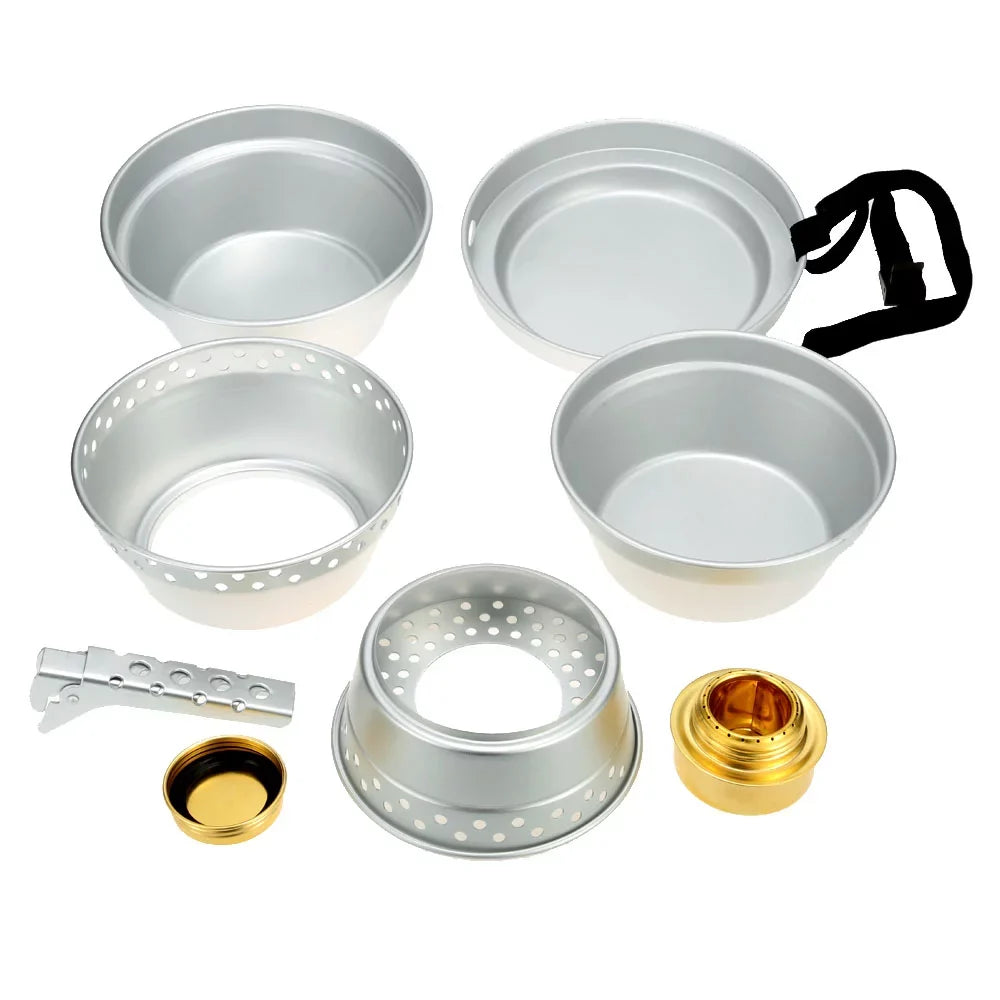 Picnic Portable Stove Pot Hiking Backpacking Cookware Aibecy BBQ Kit Mess Camping with Pan Stand Set Spirit for Cookware