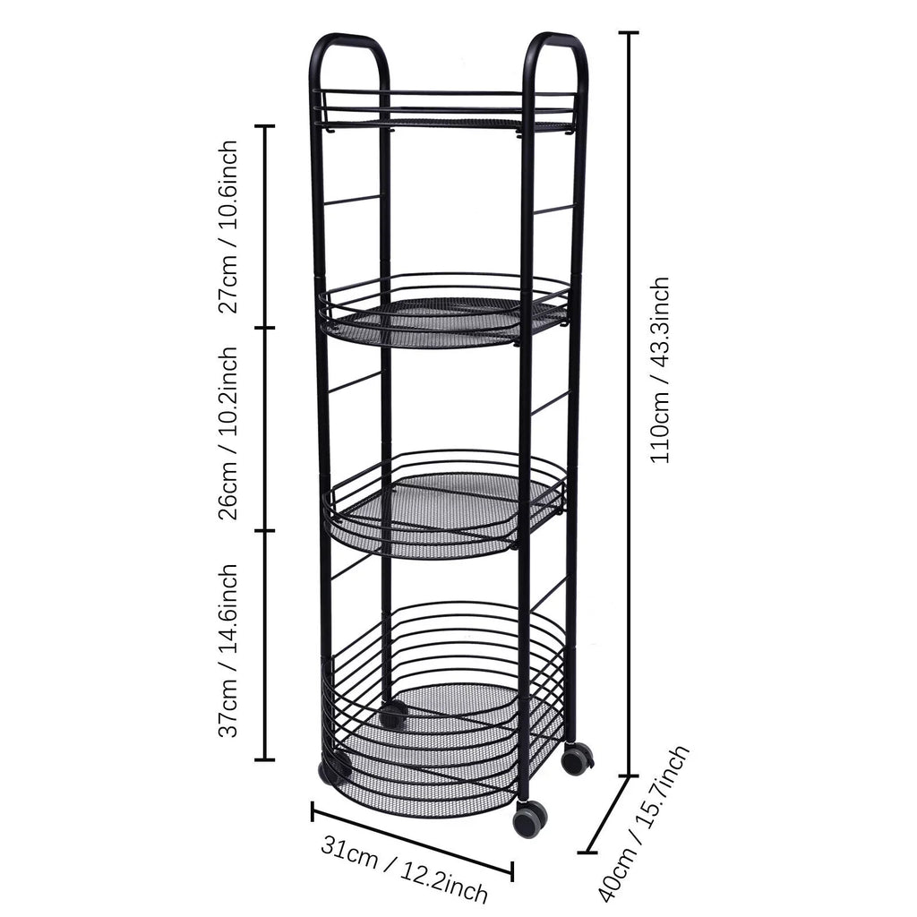 Rolling Cart, Organizer Storage Basket Carts Utility 4 Wheels, Cart, Trolley Metal Tier Art with Storage Black Kitchen