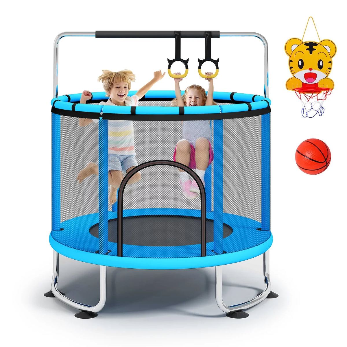 Toddler Enclosure and Indoor with Basketball 55''Mini Net Rings, 555lbs for Kids, Fisca Trampoline Hoop, Trampoline Trampoline, Load