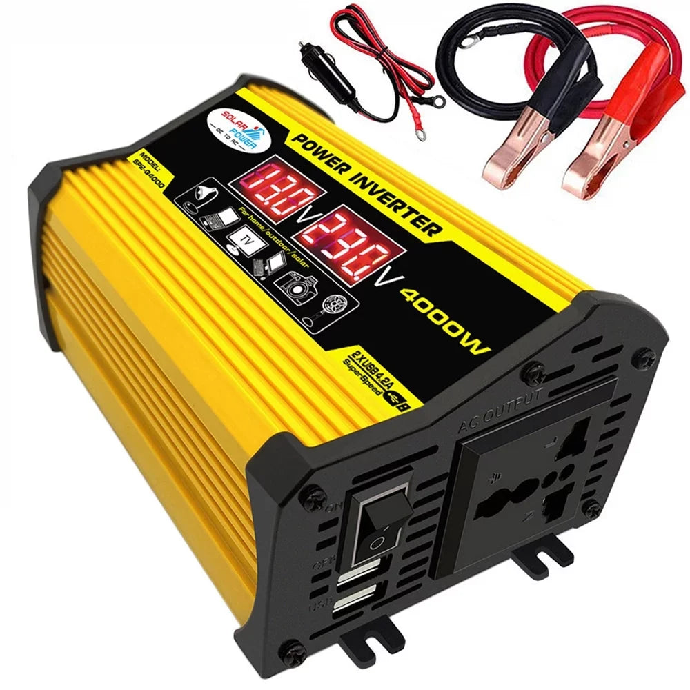 Power DC12Volt Display Inverter AC110220Volt SineWave Car To Gecheer Modified Inverter Inverters Portable Dual Inverters 4000W Transformer Auto USB