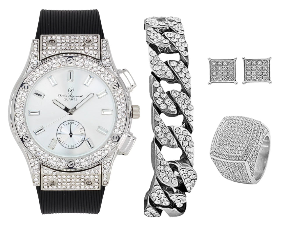Watch ST10311 Kite Hip w/Cuban (8, Bling Chain Ring Out SLV) - ASIN: & B0CHF5CL34 SB It's GJM13 Hop Bracelet, Earrings Set Lit! Bling-ed Jewerly &