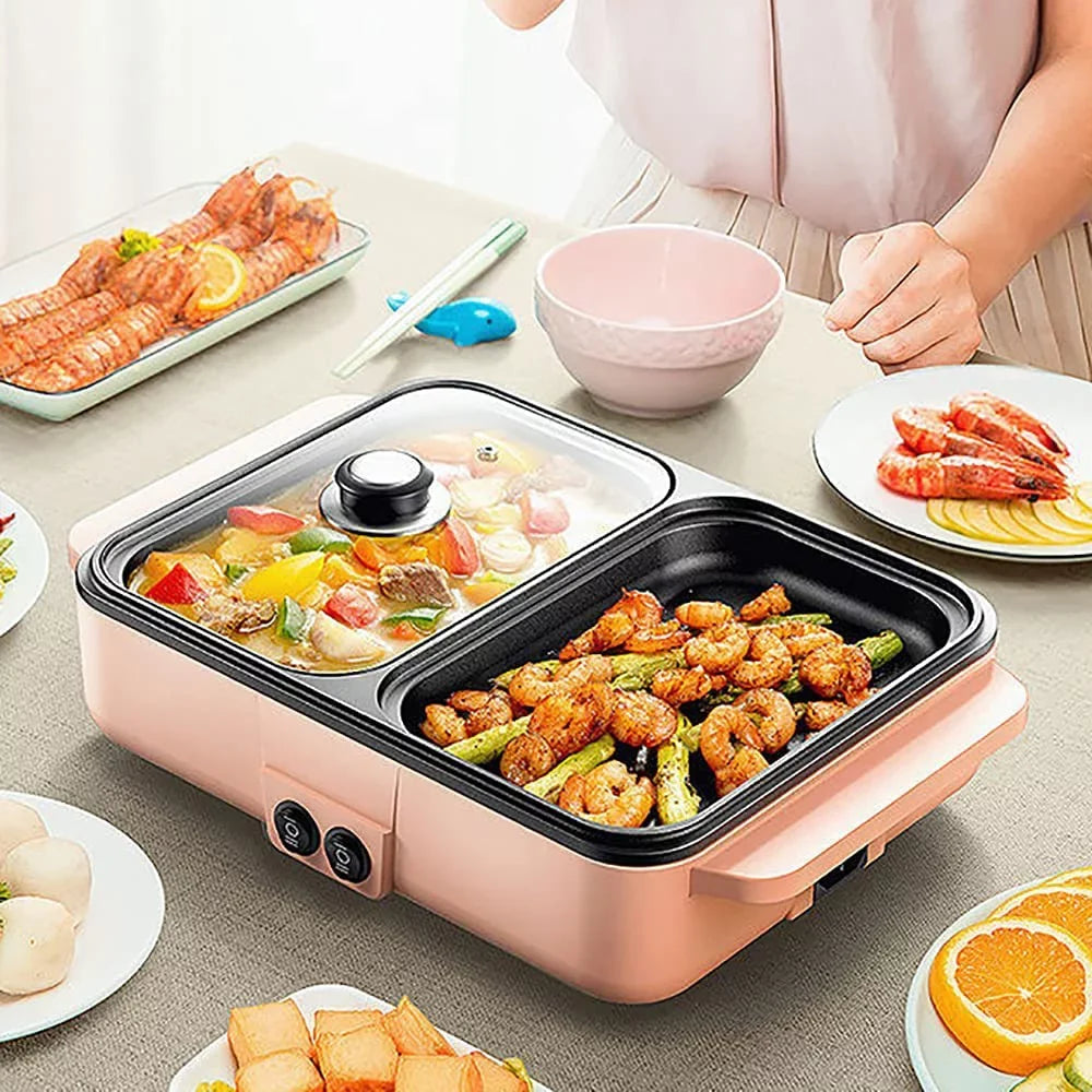 Steel Non-Stick Pot in Electric Barbecue (Pink) Pan, Hotpot Hot 1 Barbecue 2 MONIPA Stainless Portable Pan Grill