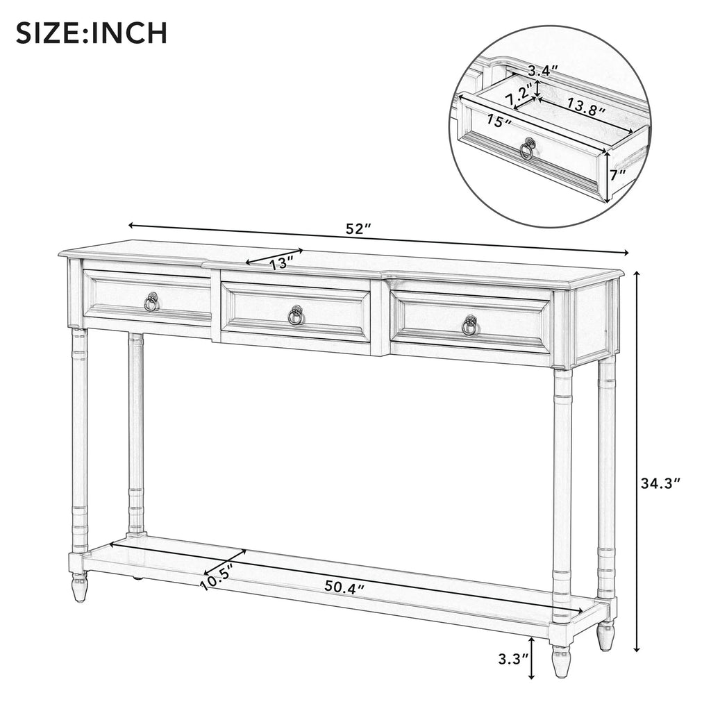 Table Drawers OLD WF189574AAK) Projecting Shelf and SKU: Table with Console Sofa Long Entryway Drawers (Antique with for White,