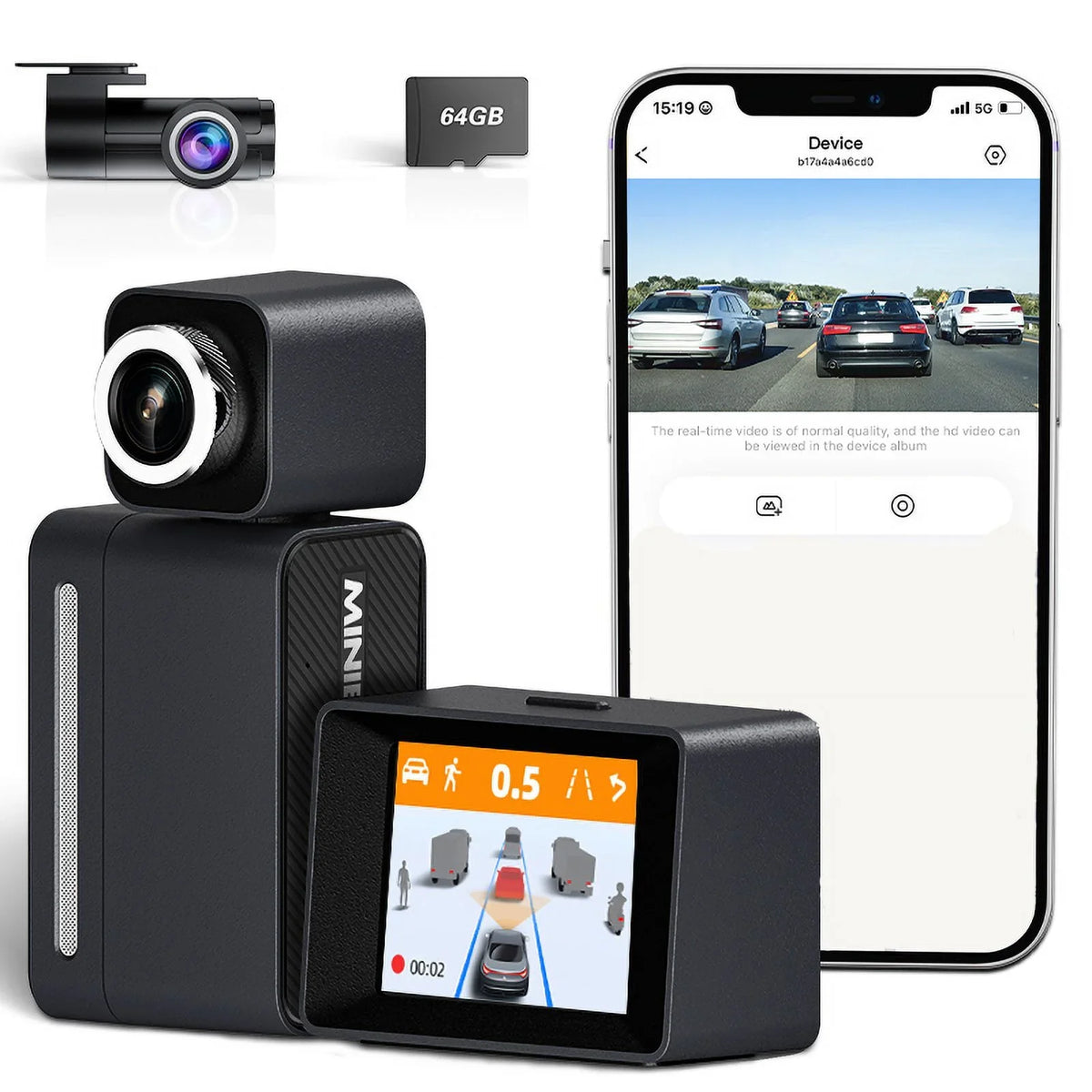 Recording, Device, Dual Avoidance Cars Vision, Loop C2M Rear, 4K+1080P OTA 4K for 5G - Super Collision GPS, APP ADAS, Update Built-in MINIEYE Dash Camera LCD, Cam WiFi AI Front 2.4'' Dash Night and