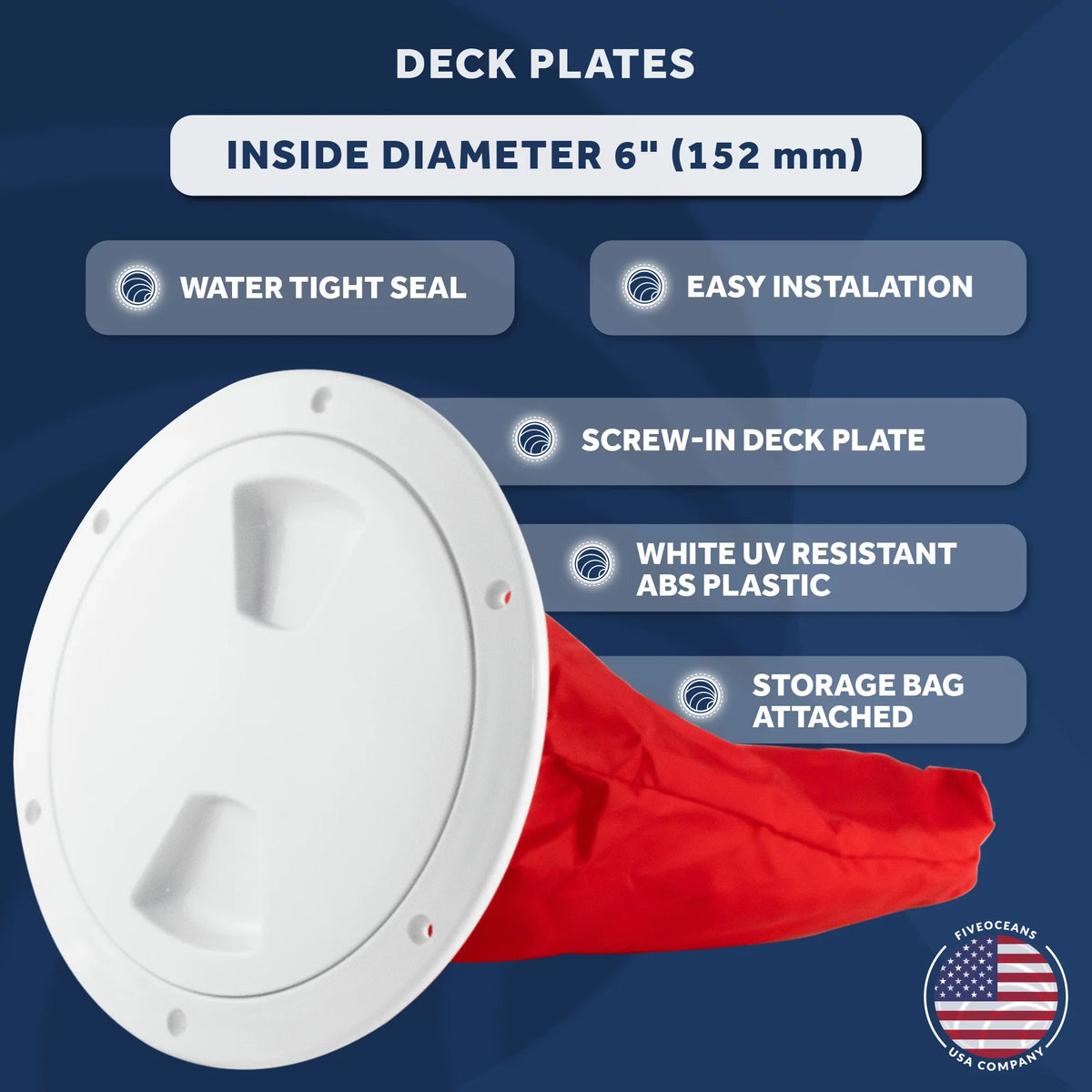 FO4467 with Oceans Bass Boat Five Caravan for Boat, Hatch, and White Hatch UV-Resistant Plate Fishing Deck - Bag, Boat, RVs, Round Marine ABS Plastic, Inspection Cover Storage Detachable Pontoon, 6"