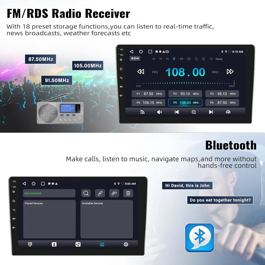 GPS Backup HD Car Support with 1080P Mirror Android Receiver Bluetooth 1+32G Stereo Theme with Change Player Camera inch USB Link 13 Navigation Carplay,10.1 Radio WiFi FM Touchscreen