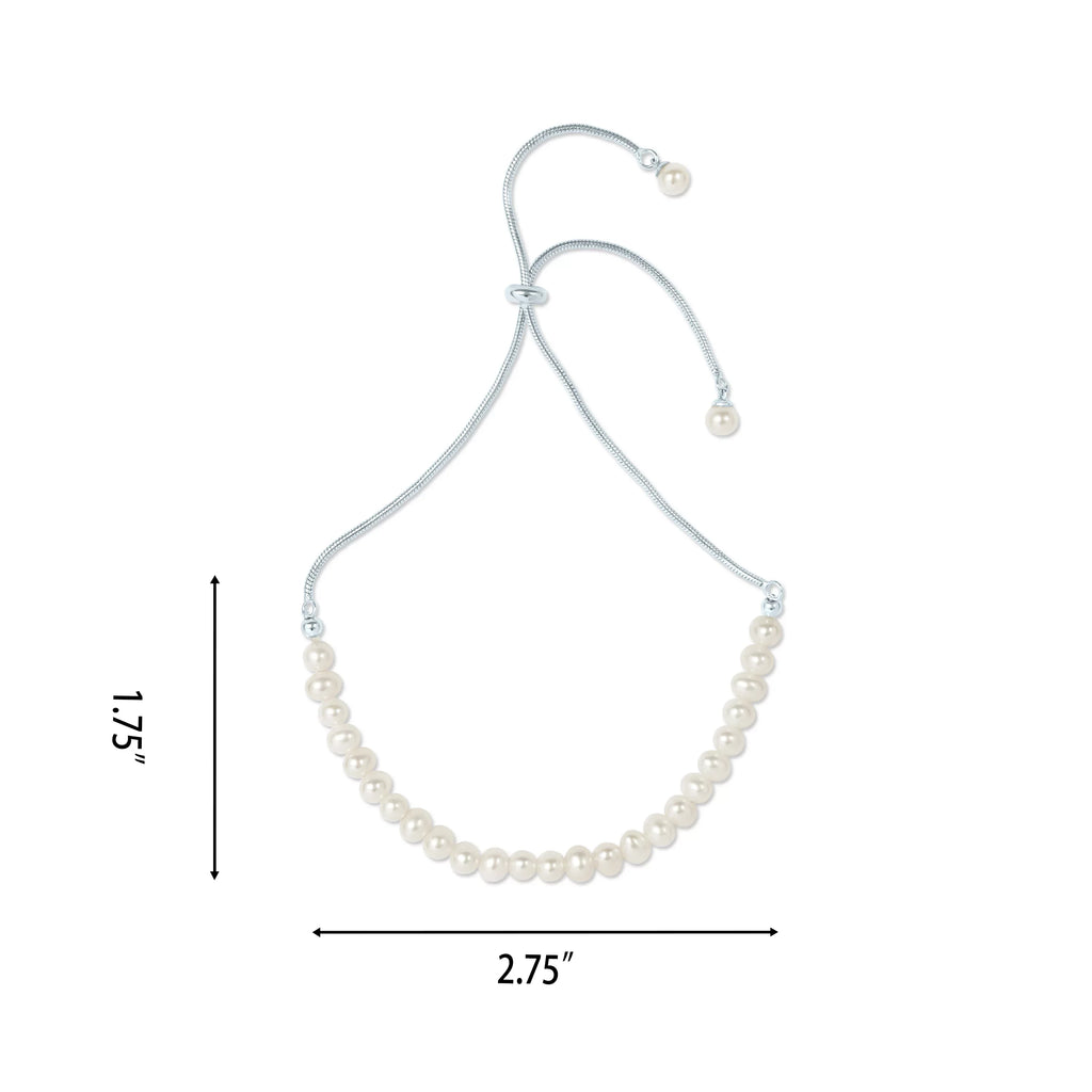 Gemistry Silver Sterling Bracelet for in Cultured Pearl Freshwater Slider 925 Adjustable White Women
