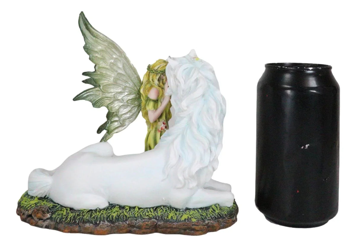 Green White With Floral Earth Figurine Gaia Unicorn Rare Statue Fairy 7"L Decor