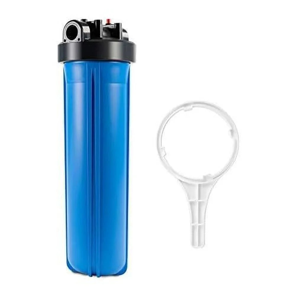 npt duty inlet 20”, universal filter housing whole liquid outlet, housing, wrench, 1-inch button heavy house pressure includes x dimension release 20-inch replacement standard 4.5”