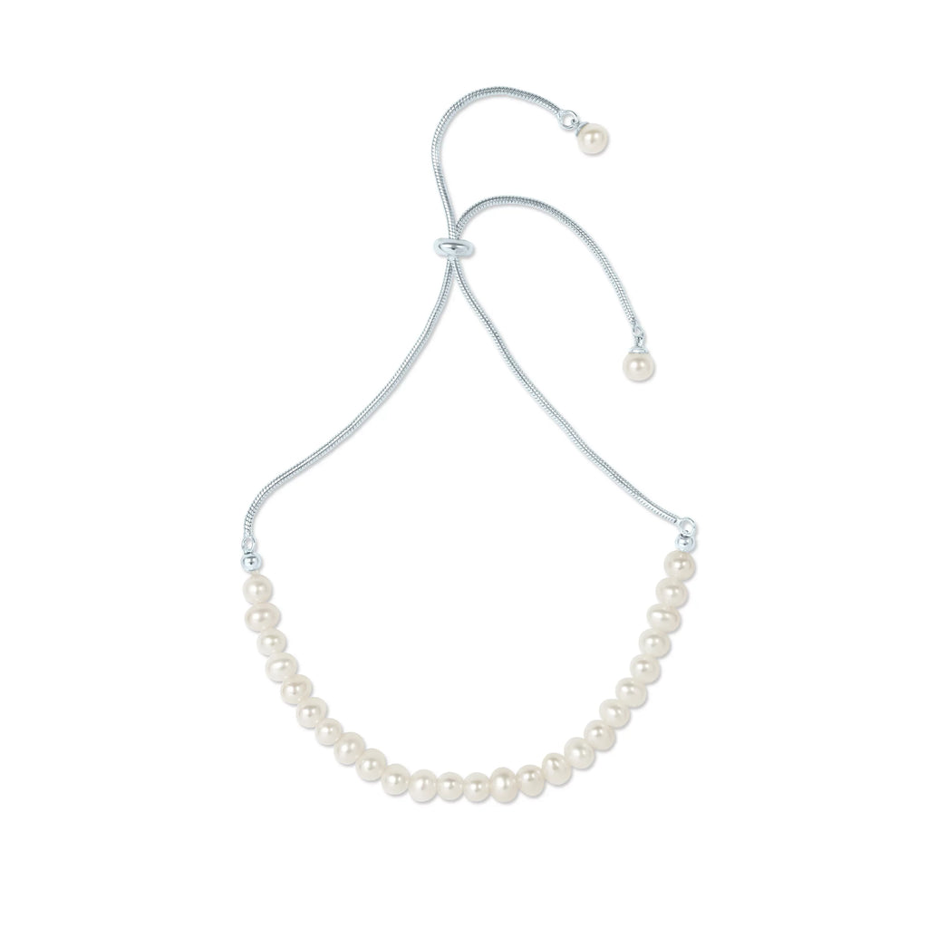Gemistry Silver Sterling Bracelet for in Cultured Pearl Freshwater Slider 925 Adjustable White Women