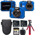 Extra WPZ2 Case Camera (Blue) Kodak PIXPRO Battery Kit + Digital -64GB +Tripod +