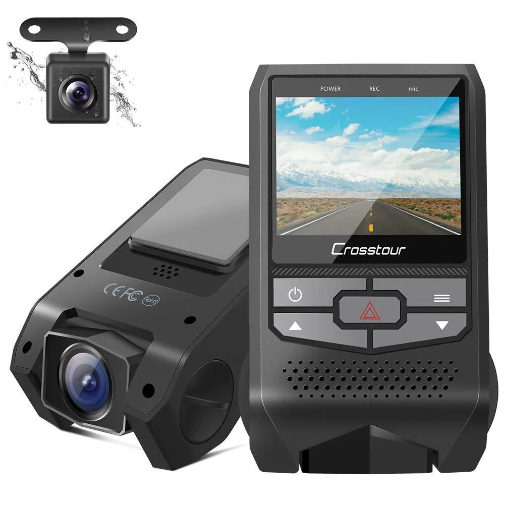 with Rotation Vision, Loop Car Monitoring,G-Sensor,WDR,Night CR600 1080P Recording, Detection, Parking in Dual Crosstour Motion Screen Front Camera and Dash FHD Cam Rear Mini