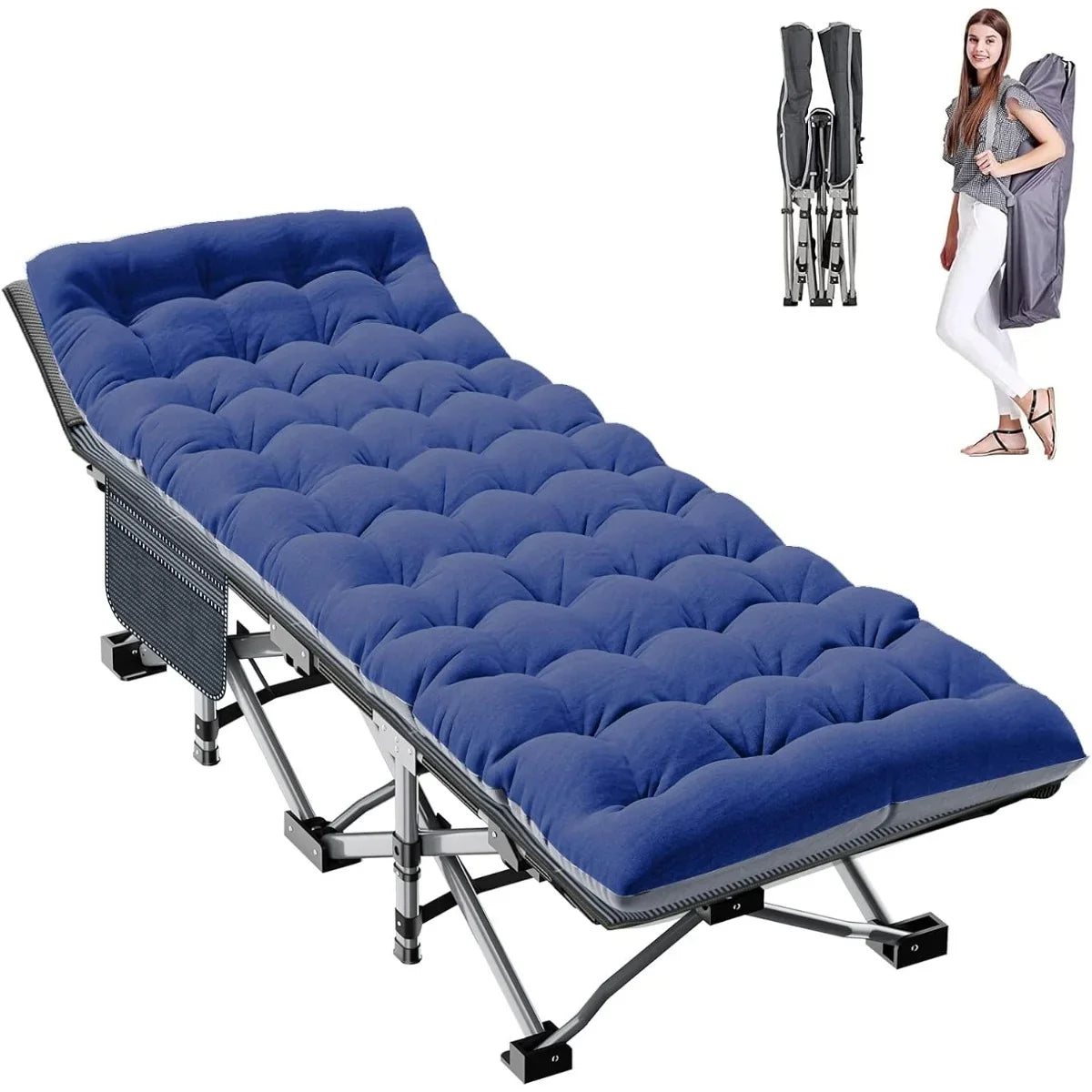 Bag,1200 with exterior Adults, W/Mat Travel Bed Carry Oxford Heavy Layer Folding Camping Duty Cots D for Camp Cot