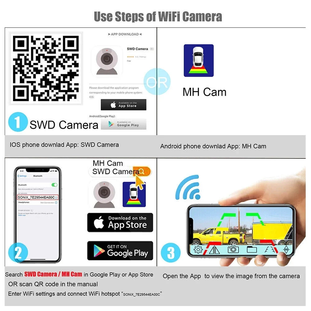 9600mAh View for Vehicle Camera, Ideal Battery, Wireless Magnetic Front/Rear Backup JLLOM WiFi