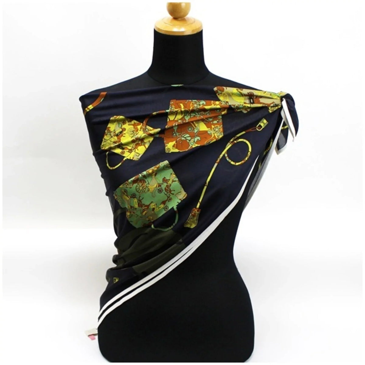 Caleche" Kelly's Hermes Women's Carriage (Good) Scarf Pre-Owned Black Silk "kelly 90 Carre HERMES Muffler en