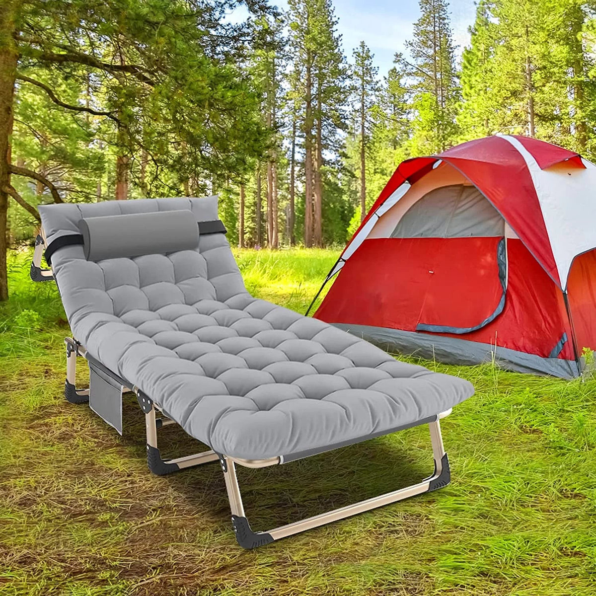 Lounge with ABORON for Mattress, Adjustable Portable Chaise Cot, 4-Fold exterior/Indoor Beach Chair,Camping and Folding Recliner Patio Pillow Garden