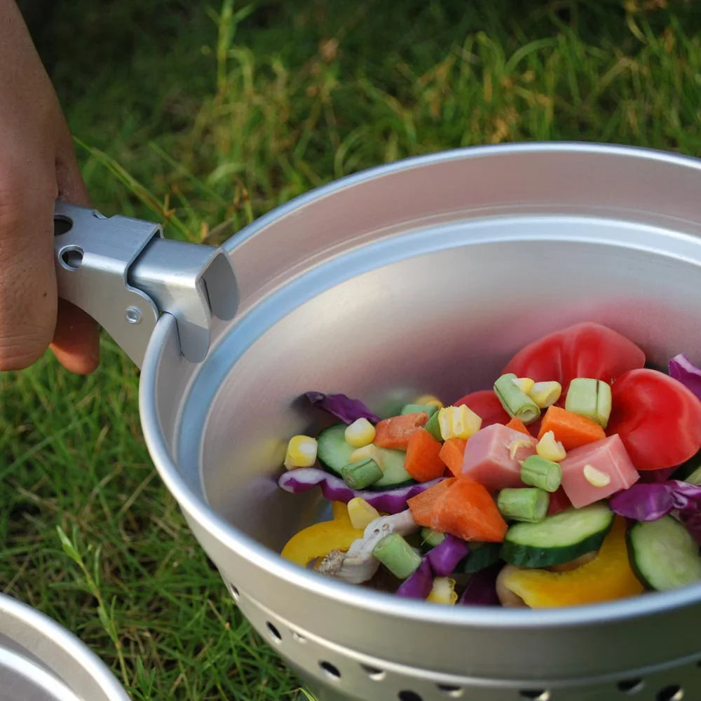 Picnic Portable Stove Pot Hiking Backpacking Cookware Aibecy BBQ Kit Mess Camping with Pan Stand Set Spirit for Cookware