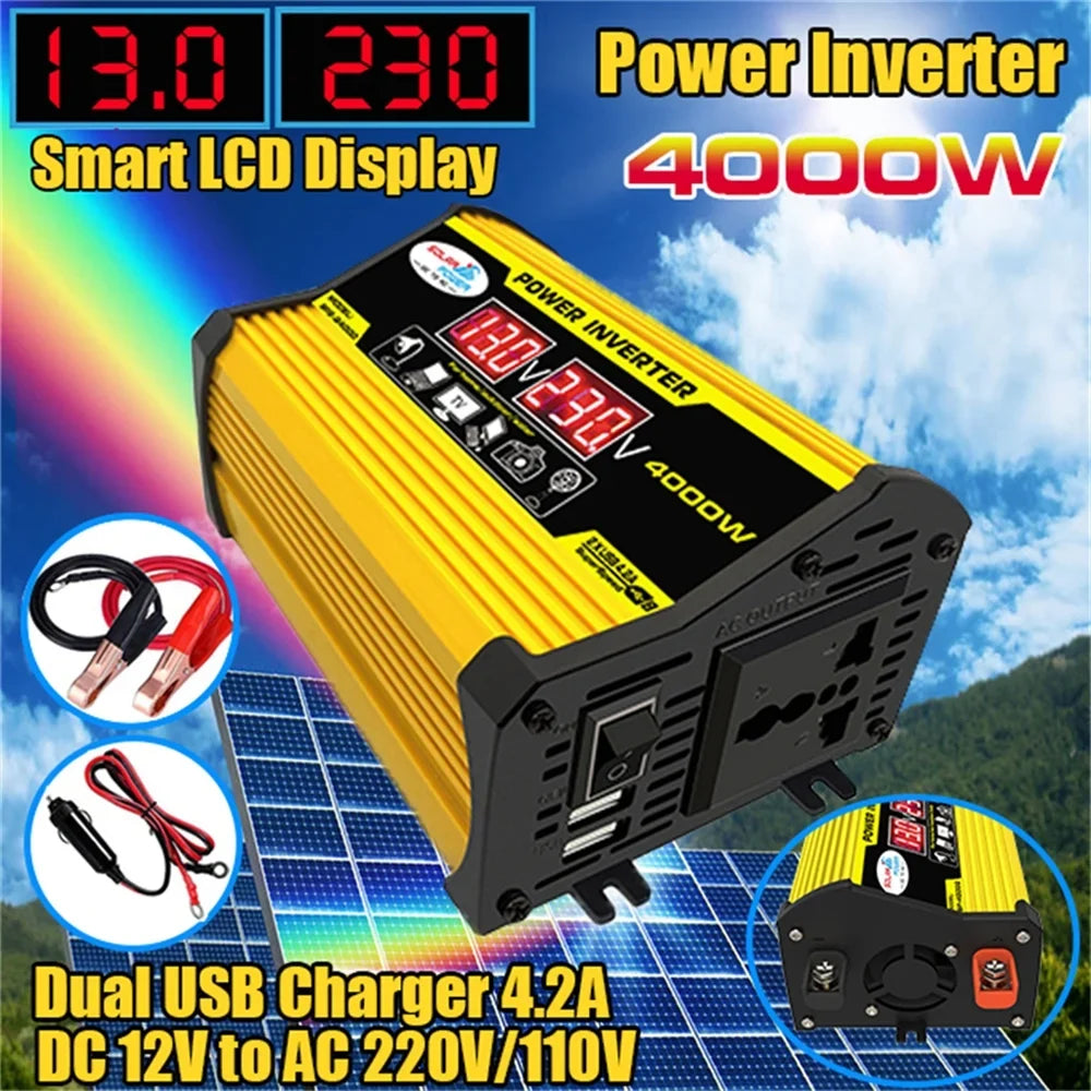 Power DC12Volt Display Inverter AC110220Volt SineWave Car To Gecheer Modified Inverter Inverters Portable Dual Inverters 4000W Transformer Auto USB