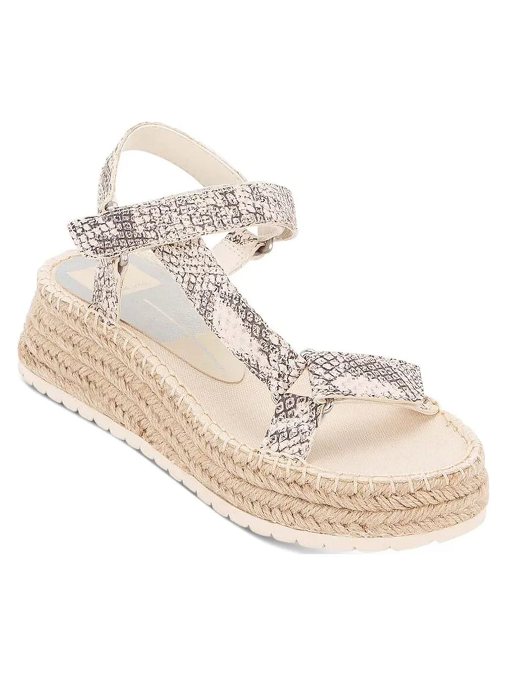 Strap Espadrille Detailing Wedge Beige DOLCE Snakeskin 9.5 Womens 1" Platform Ankle Shoes Toe Leather VITA Round Mano Stitch