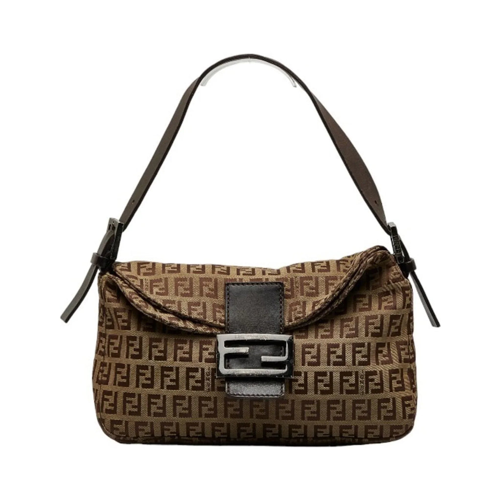 Bucket Brown Women's Bag 8BR003 Pre-Owned Canvas Zucchino Shoulder Mamma (Fair) FENDI Leather