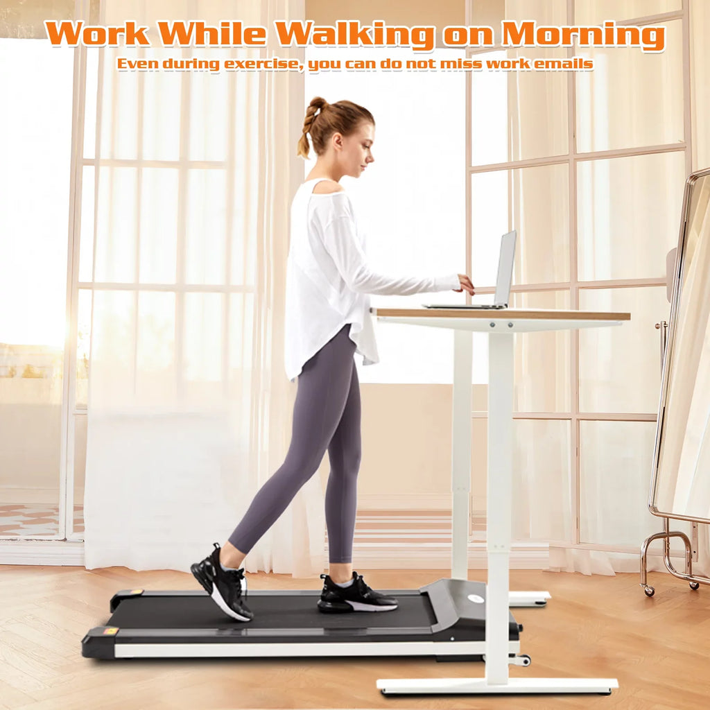 Portable Small Sport Treadmill Space Under & Flat Apartment LED Desk for Walking APP, without Assembling Machine Slim Treadmill Running Display and Pad with CoSoTower