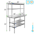 Two Double Shelving Metal 12" 30" Overshelf Tier | 14" Stainless Kitchen Wide Steel & Prep Work | x Combo Table Table With Shelves