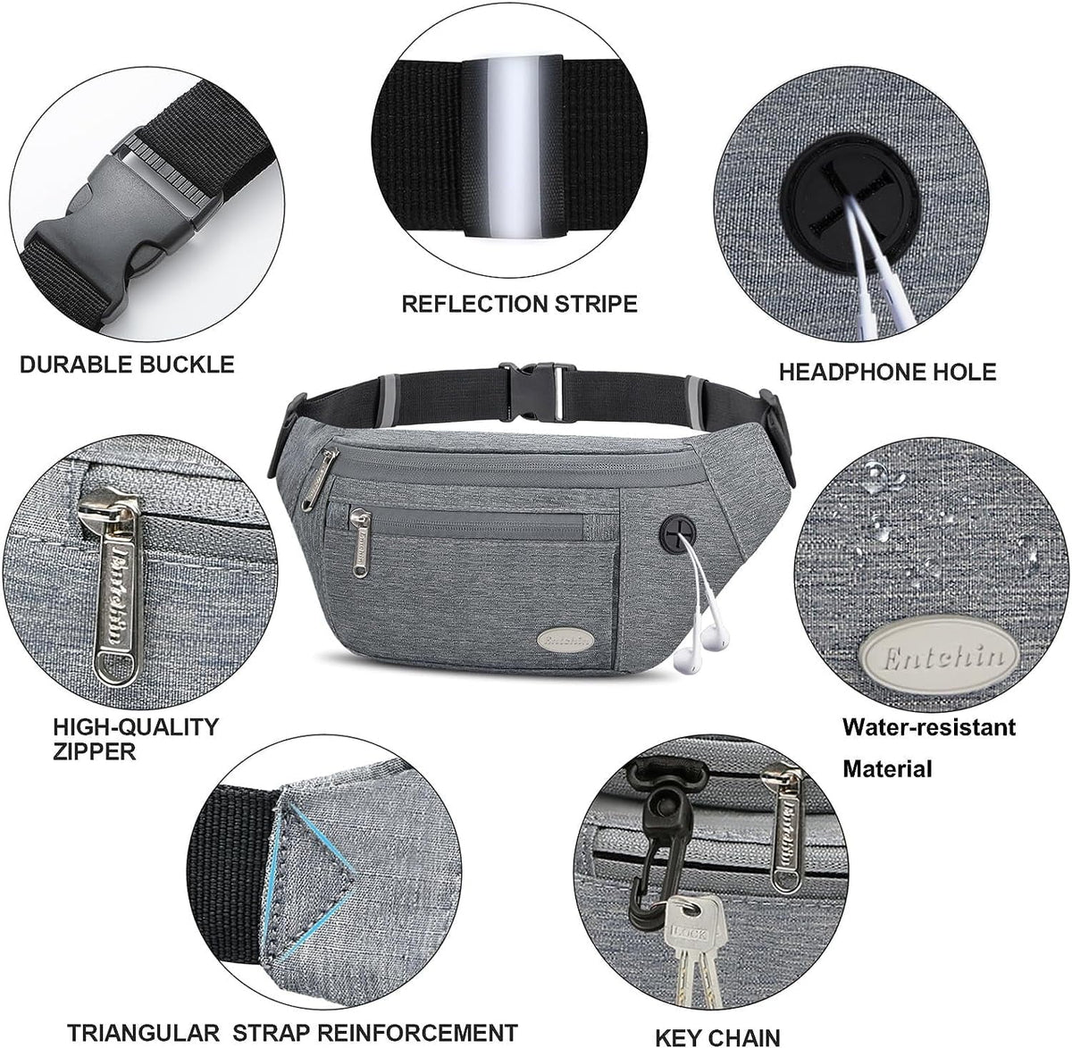 Bags Pockets, Running, premium Travel, Waist Pack Hiking, Casual Fanny for Bum Men Crossbody Cycling Women for Entchin fashion 4-Zipper and Pack with