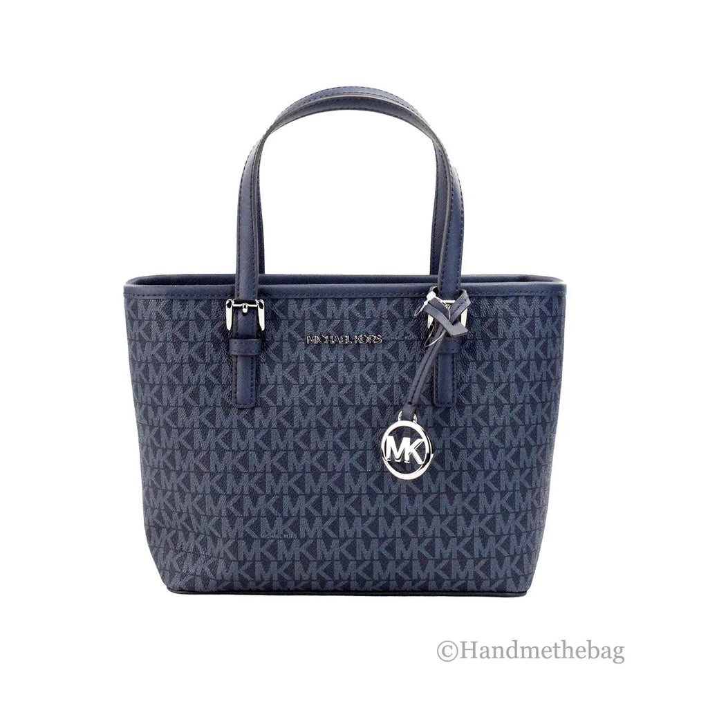 Kors Michael Zip Purse Tote Bag XS Carryall Top PVC Navy Set Jet Leather