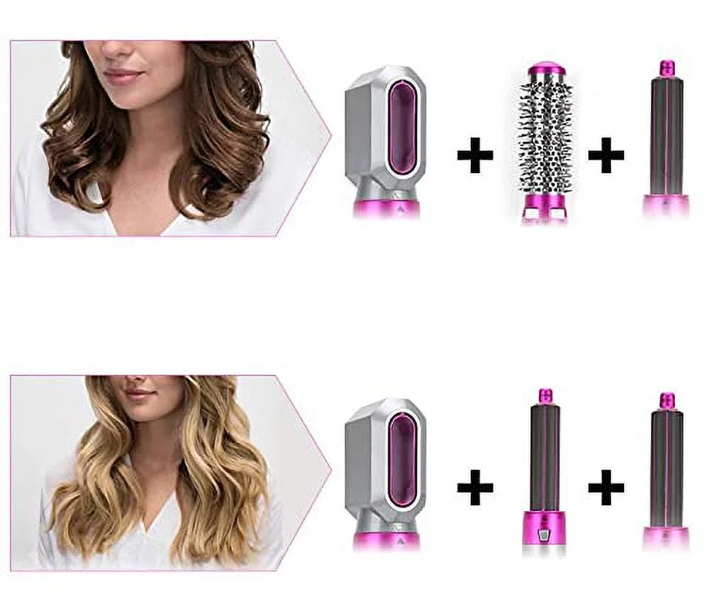 Hair Styler Hair - Ionic Color: Blow Automatic with PinkGold Heads Straightening Negative Brush Brush Curling Electric Brush for - Styling, Dryer and 5-in-1 Dryer Detachable