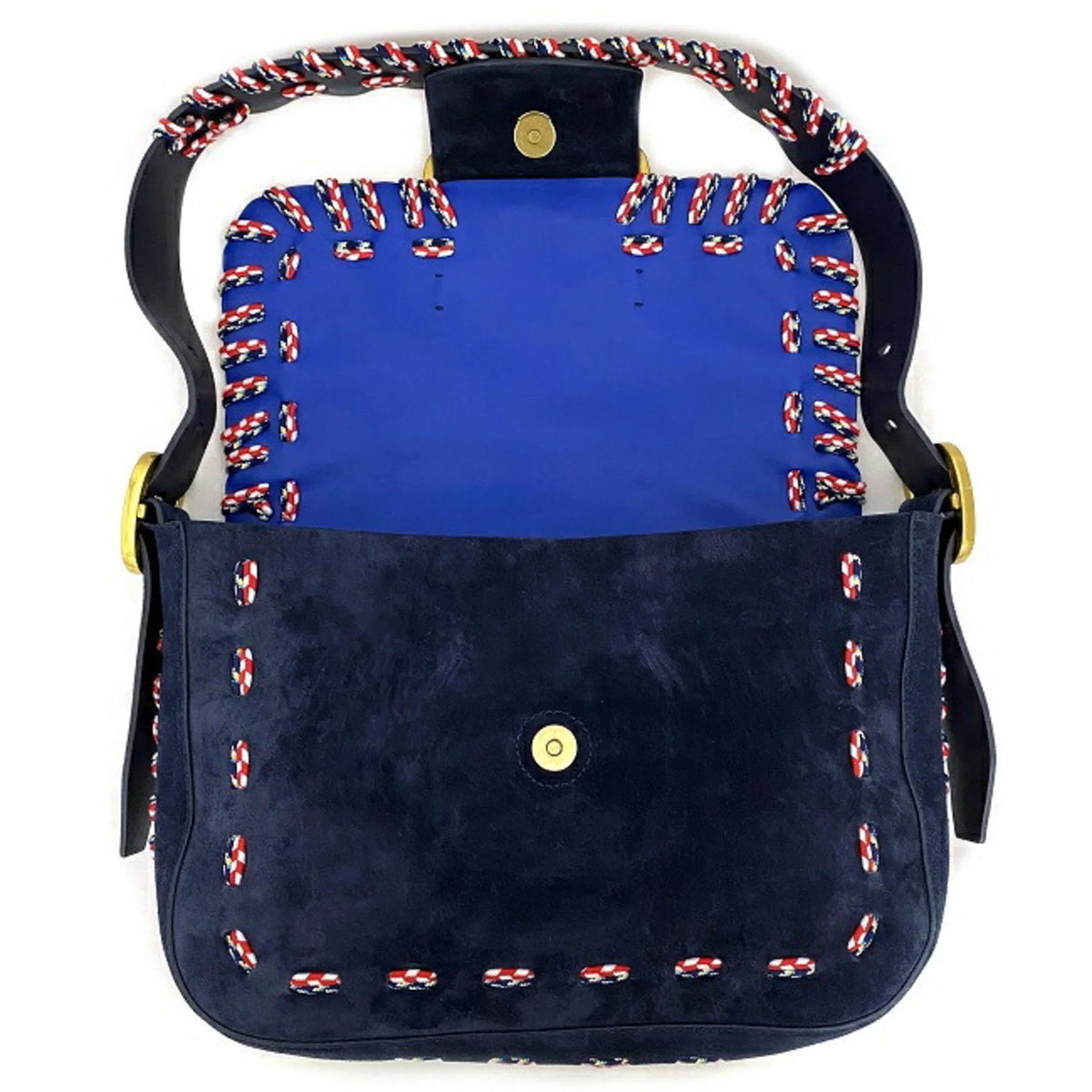 Leather (Good) Navy Multicolor Burch Shoulder One Pre-Owned 01-17 TORY Ladies BURCH Flap Bag Tory 10005608 Suede