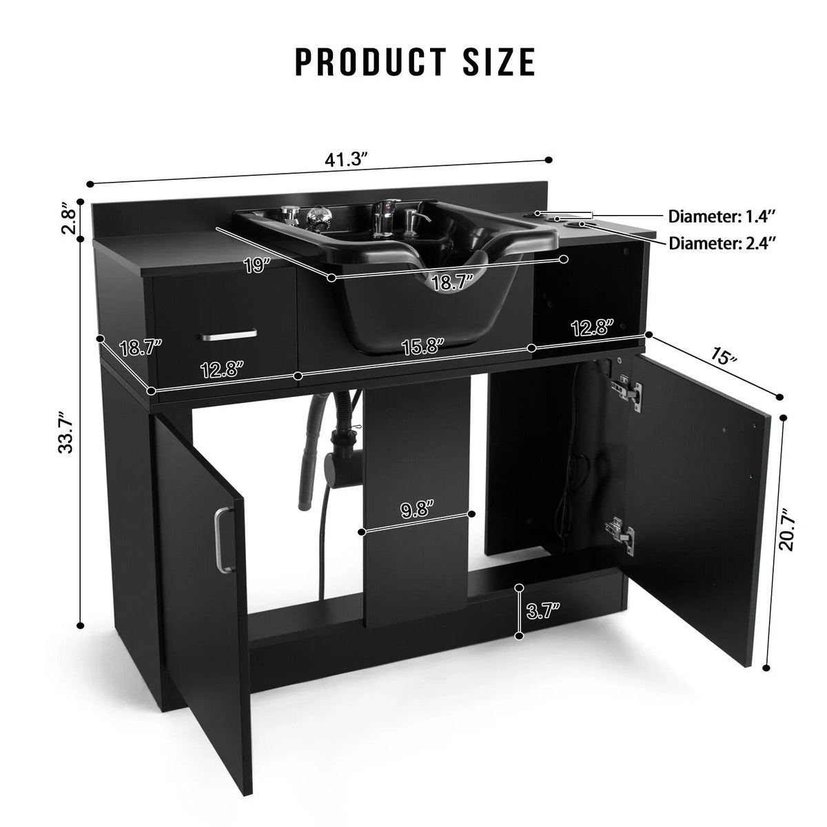 Station Sink with Artist Holes,P hand Shampoo Trap,Drawer(Black) Hair Beauty USB,Hair Salon Backwash Dryer