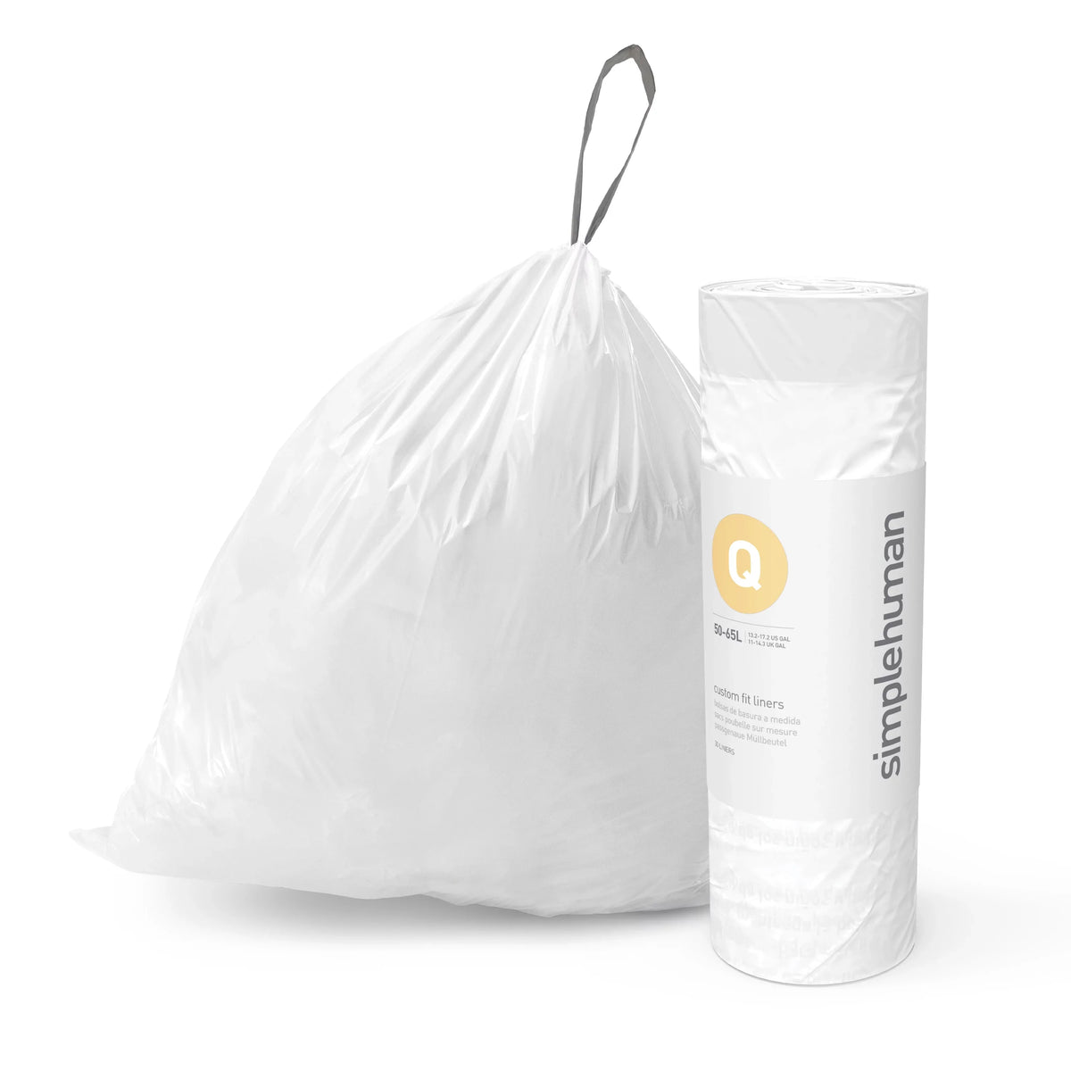 13-17 50-65 Code Gallon, Fit White Roll Q / 240 Trash Drawstring simplehuman Pack, Liter Custom Bags,