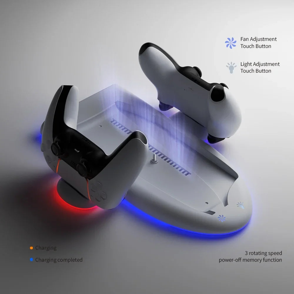 For For Cooling Cooling Base with Station Console PS5 Light Fast Controller Stand Accessories Slim, Dual PS5 RGB Controller Charger Charging