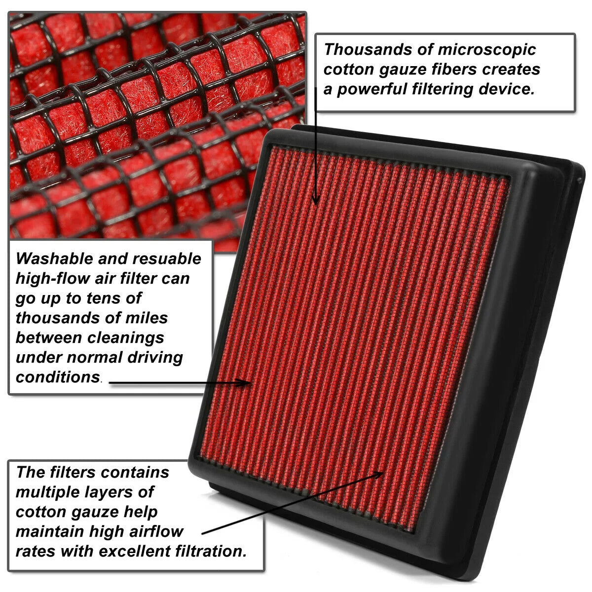 2010-2016 Dry Filter Reusable For Lexus Drop-In Red 3.5 Air Panel