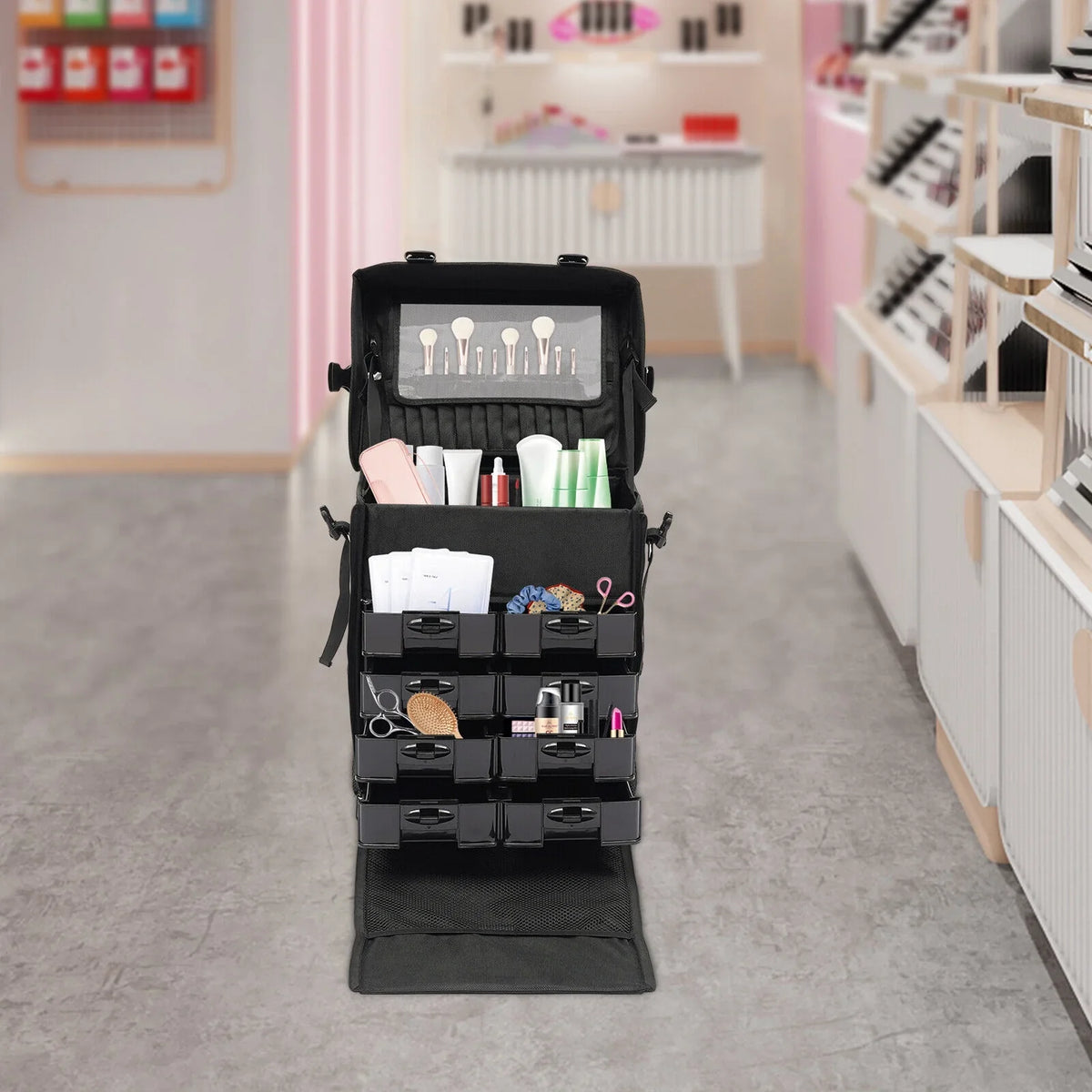 Cosmetic Makeup Trolley, Up Suitcase Trolley, Case, Make Makeup Wheels Case Cosmetic Suitcase Rolling with